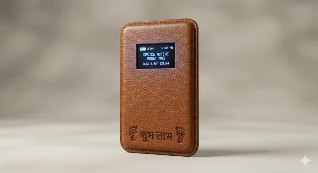 Shubh Labh OLED display showing device active status